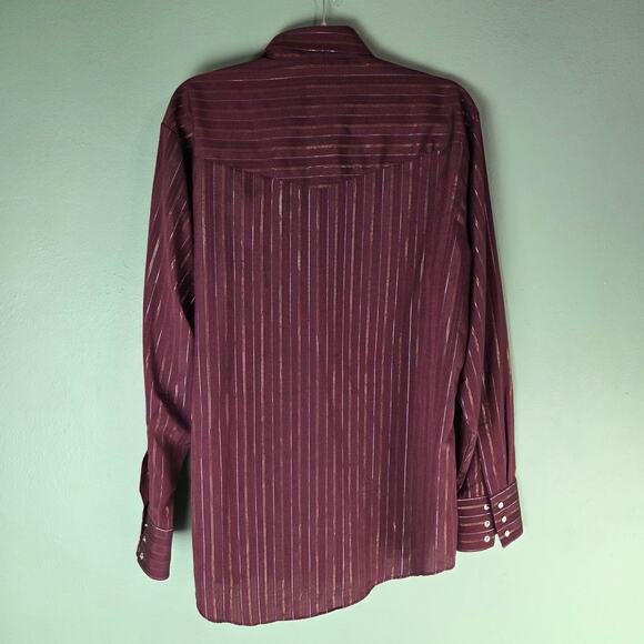 Ely Cattleman Mens Western Shirt 16 1/2 35 Burgundy Pearl Snaps Cowboy Pockets - Picture 2 of 5